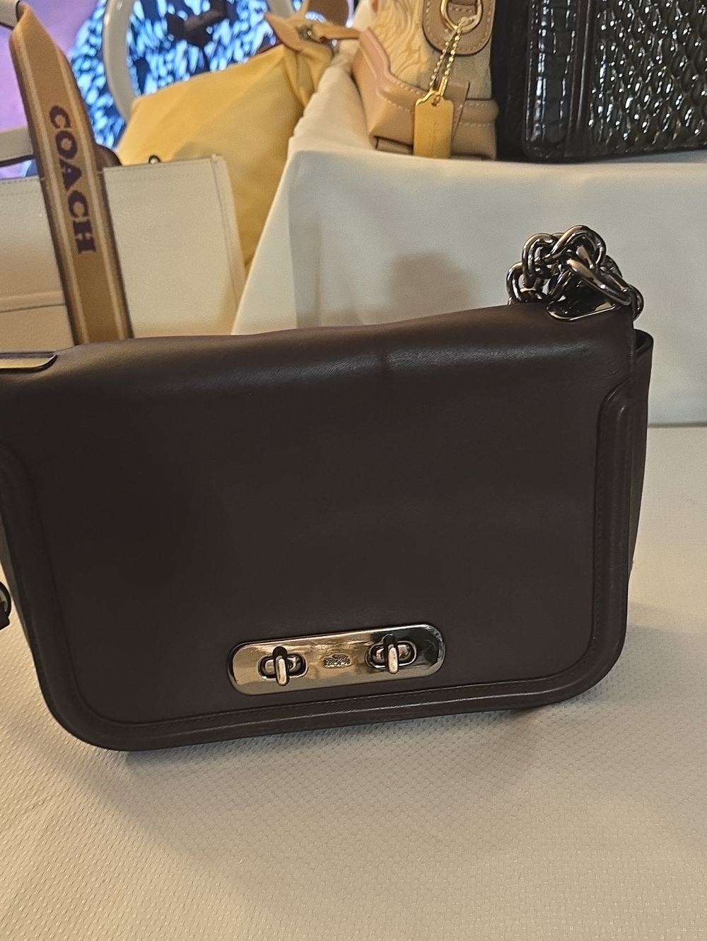 Coach Men’s Brown Leather Messenger Bag with Silver Hardware